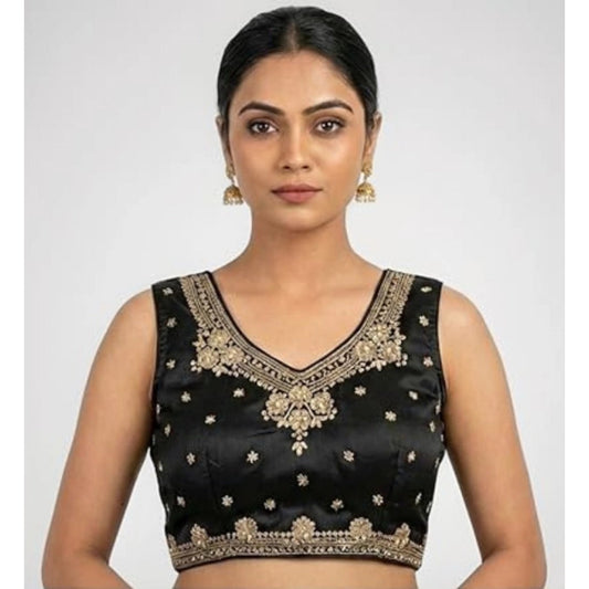 Women'S Silk Embroidered V-Neck Sleeveless Readymade Padded Bl