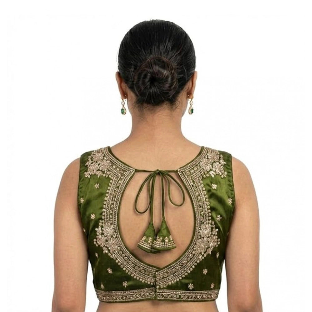 Women'S Silk Embroidered V-Neck Sleeveless Readymade Padded Bl