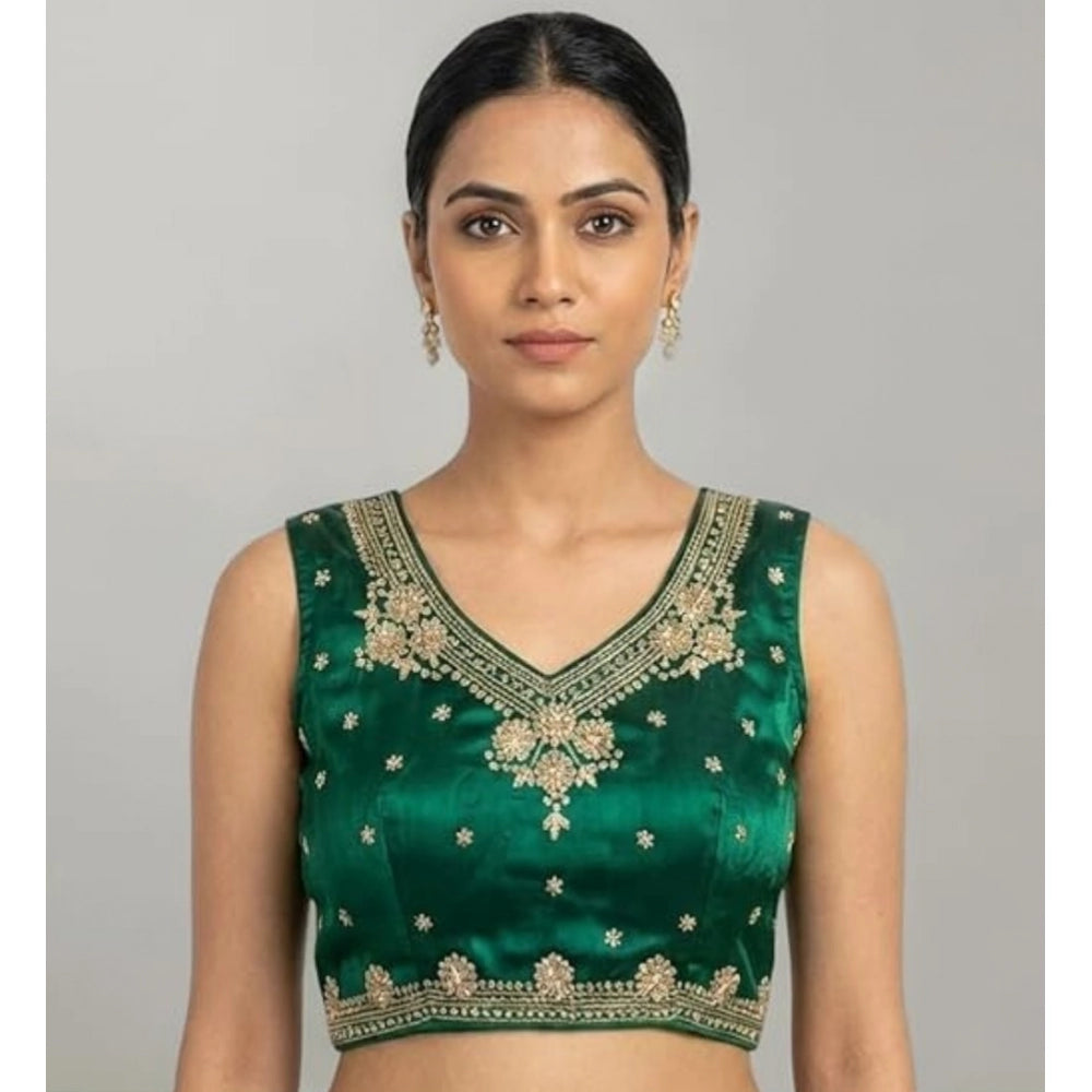 Women'S Silk Embroidered V-Neck Sleeveless Readymade Padded Bl