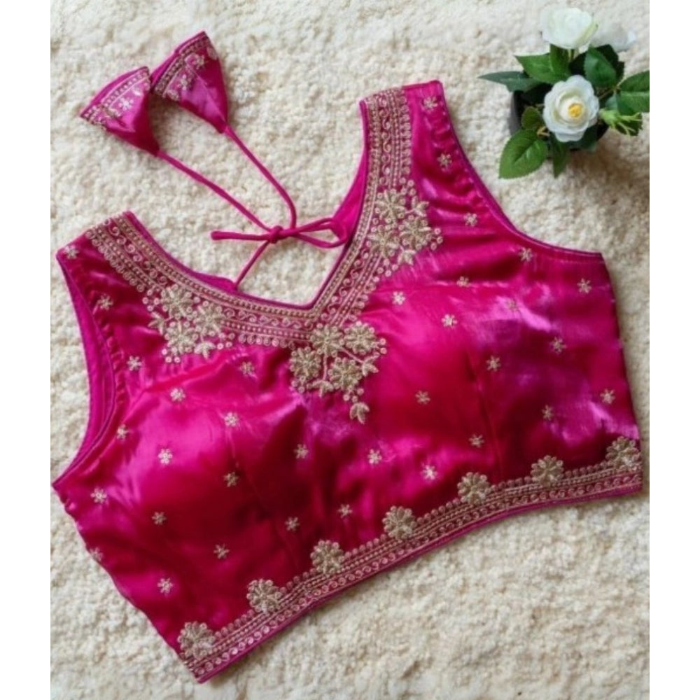 Women'S Silk Embroidered V-Neck Sleeveless Readymade Padded Bl