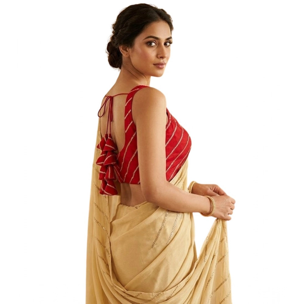 Women'S Silk Embellished Sweetheart Neck Sleeveless Readymade
