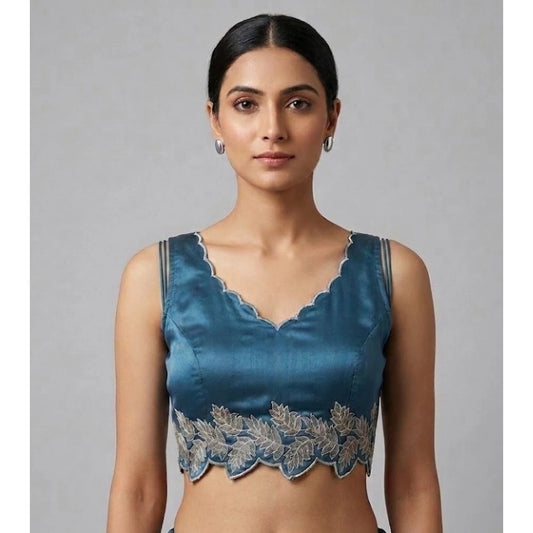 Women'S Silk Embroidered Sweetheart Neck Sleeveless Readymade