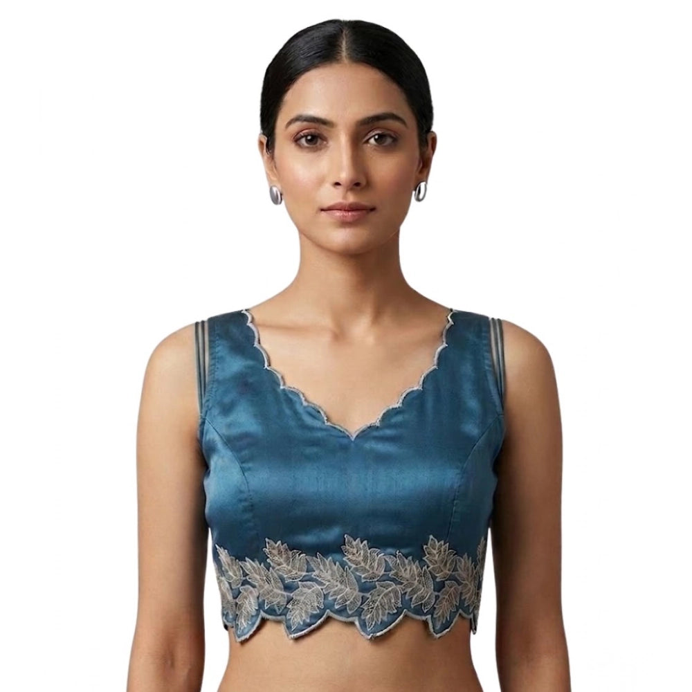 Women'S Silk Embroidered Sweetheart Neck Sleeveless Readymade