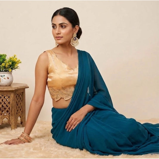 Women'S Silk Embroidered Sweetheart Neck Sleeveless Readymade