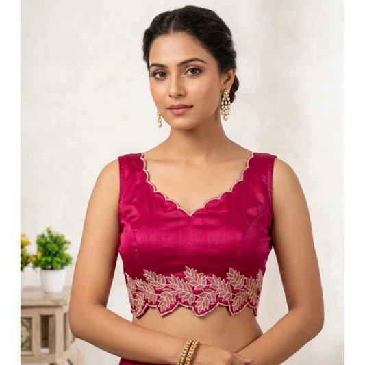 Women'S Silk Embroidered Sweetheart Neck Sleeveless Readymade