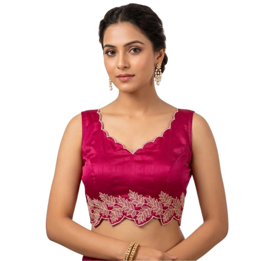 Women'S Silk Embroidered Sweetheart Neck Sleeveless Readymade