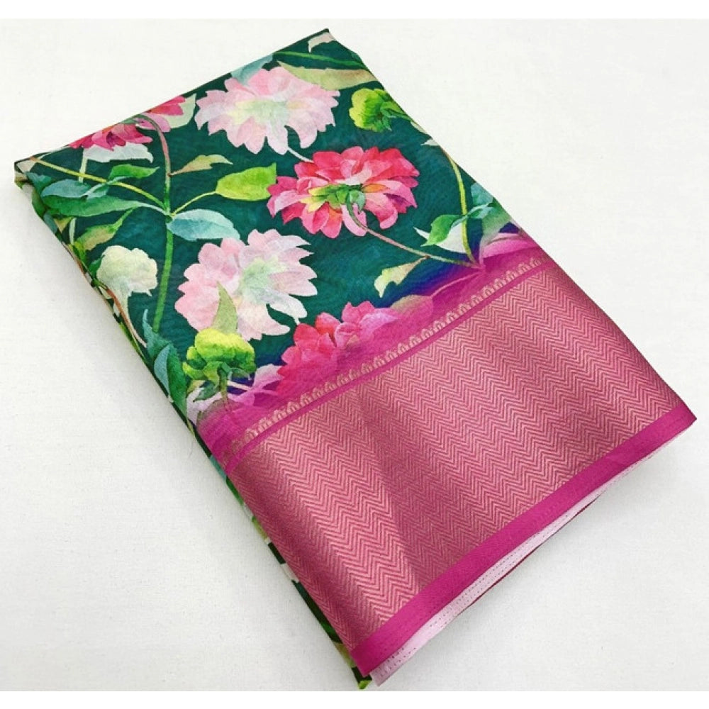 Women'S Cotton Silk Floral Printed Saree With Unstitched Blous