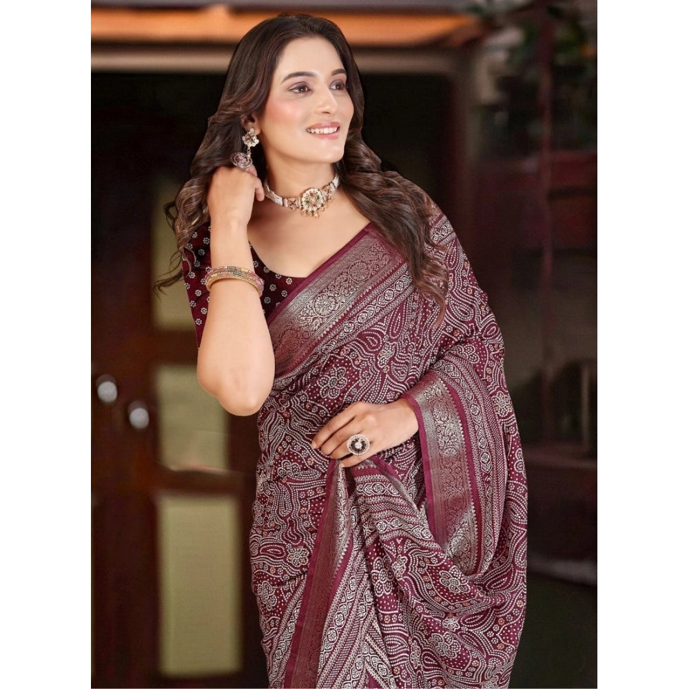 Women'S Cotton Silk Floral Printed Saree With Unstitched Blous