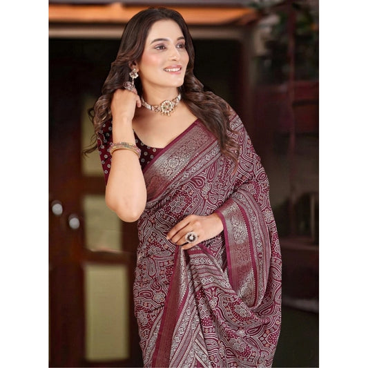 Women'S Cotton Silk Floral Printed Saree With Unstitched Blous