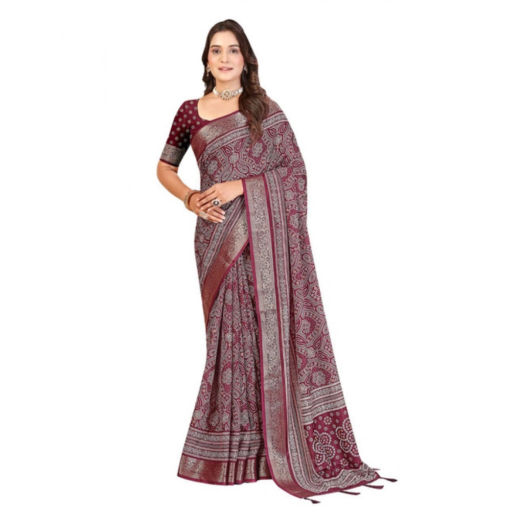 Women'S Cotton Silk Floral Printed Saree With Unstitched Blous