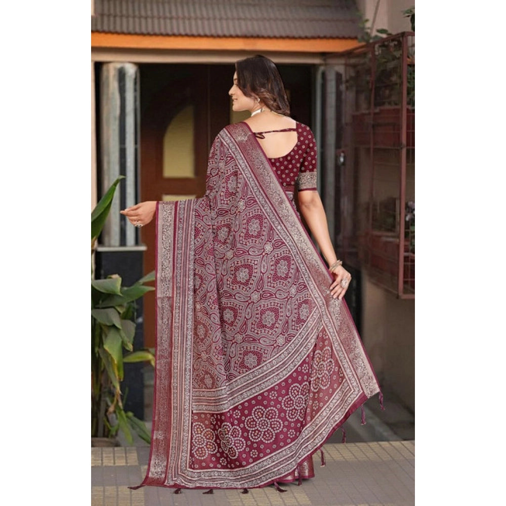 Women'S Cotton Silk Floral Printed Saree With Unstitched Blous