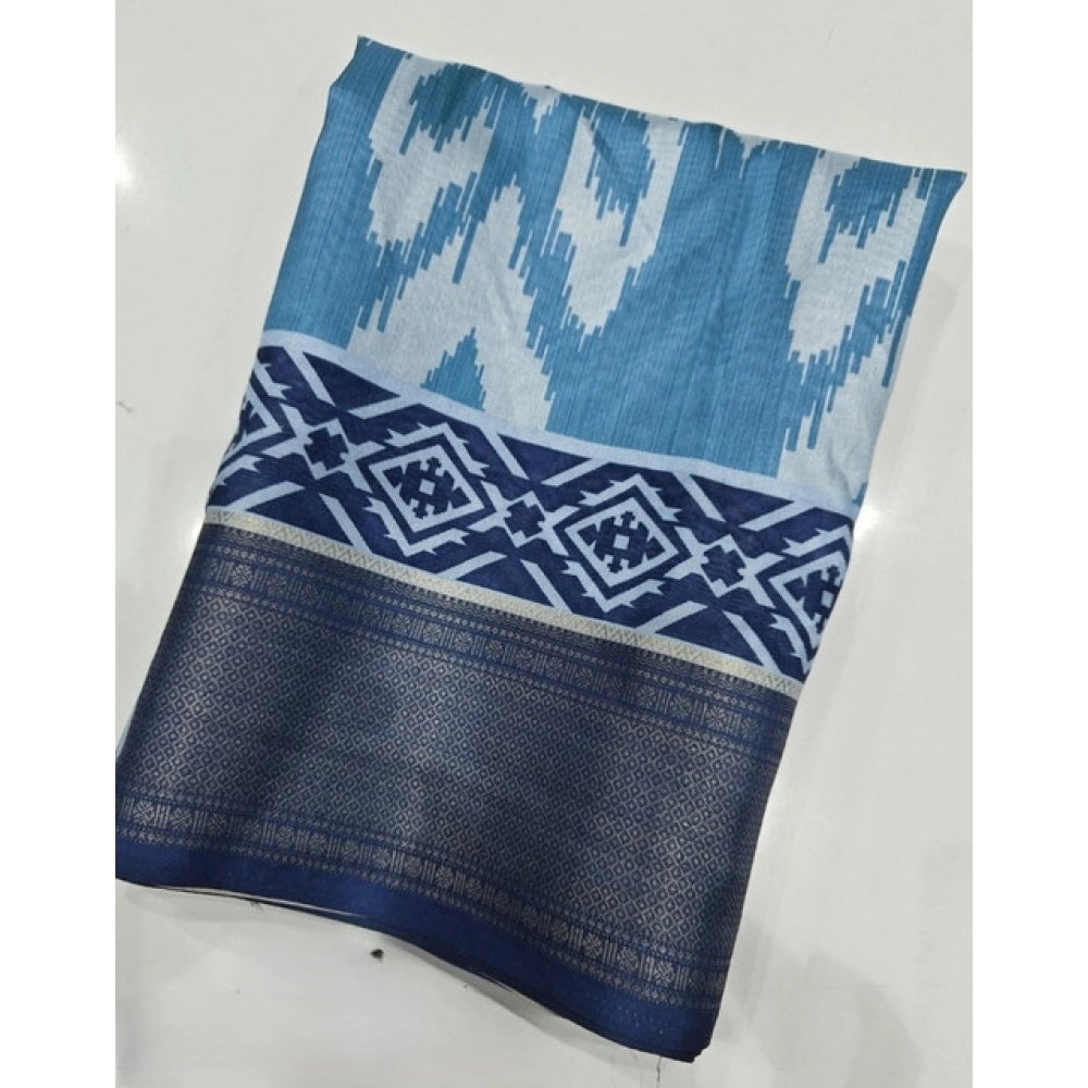 Women'S Cotton Silk Printed Saree With Unstitched Blouse 5.5Mt