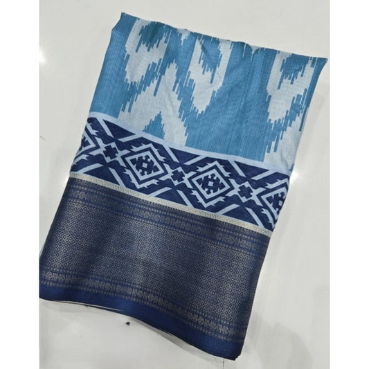 Women'S Cotton Silk Printed Saree With Unstitched Blouse 5.5Mt