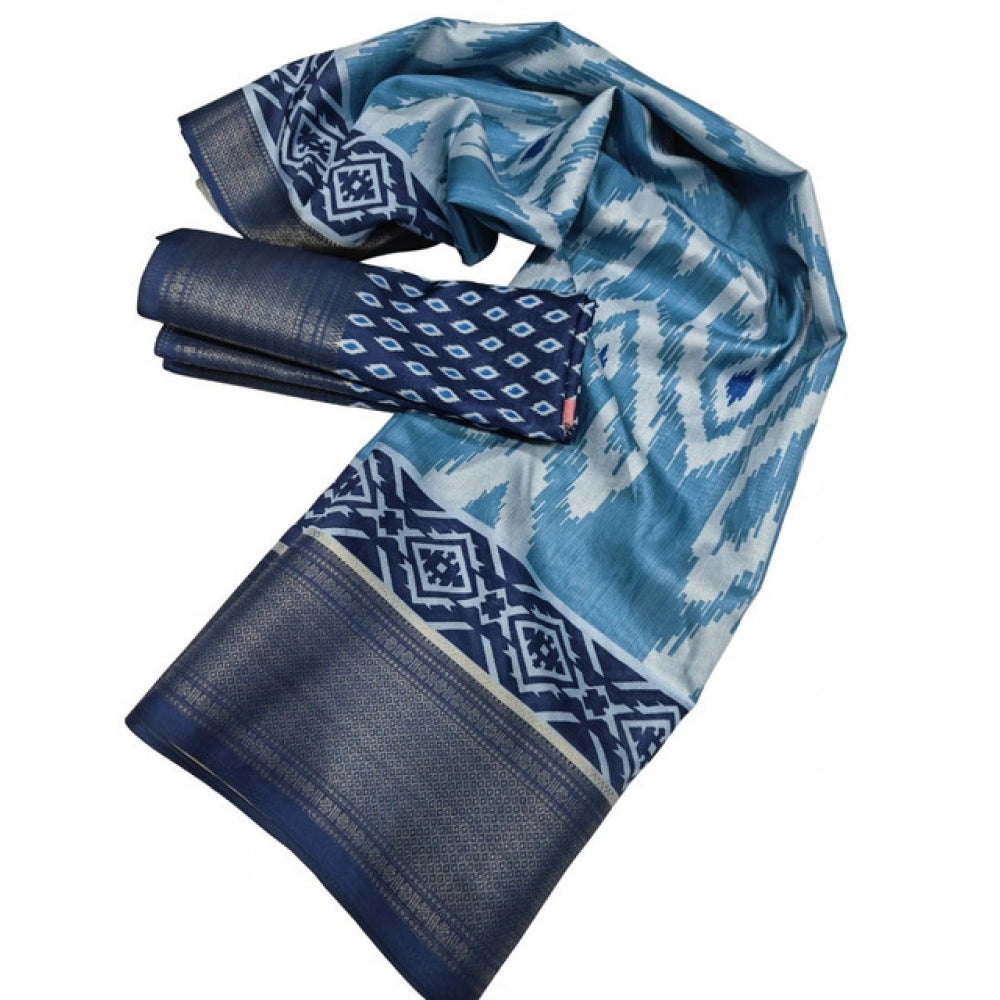 Women'S Cotton Silk Printed Saree With Unstitched Blouse 5.5Mt