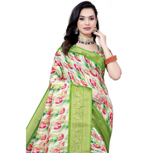 Women'S Cotton Silk Floral Printed Saree With Unstitched Blous