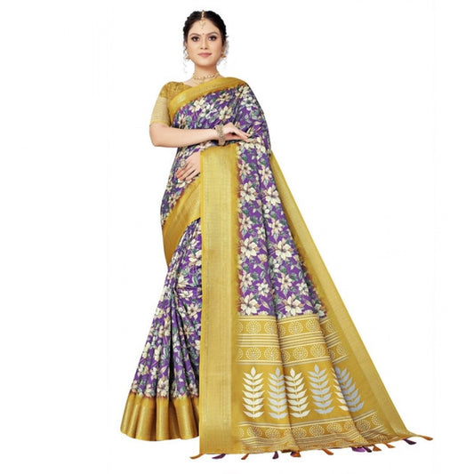 Women'S Cotton Silk Floral Printed Saree With Unstitched Blous