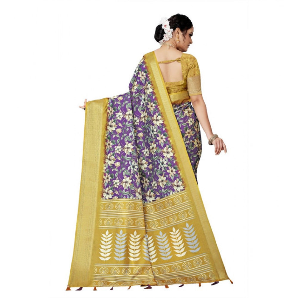 Women'S Cotton Silk Floral Printed Saree With Unstitched Blous