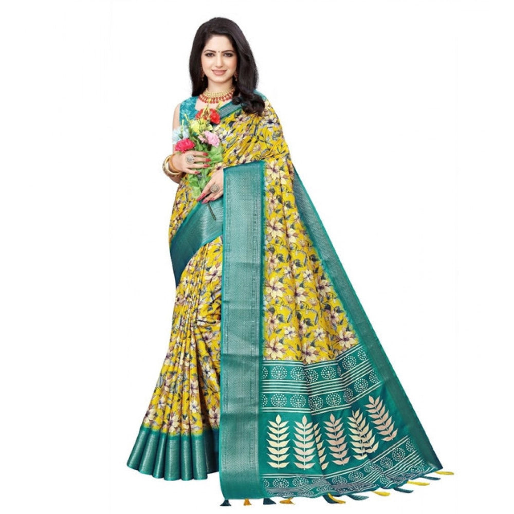 Women'S Cotton Silk Floral Printed Saree With Unstitched Blous