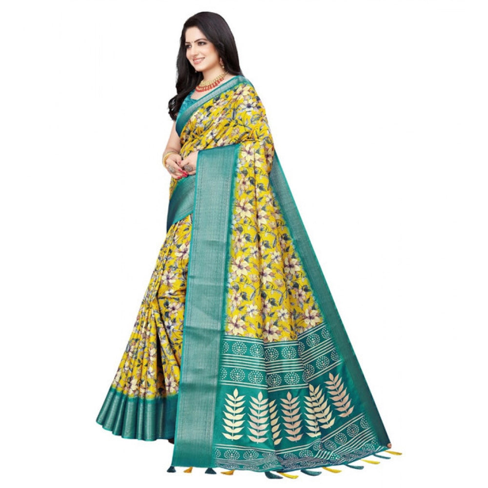 Women'S Cotton Silk Floral Printed Saree With Unstitched Blous