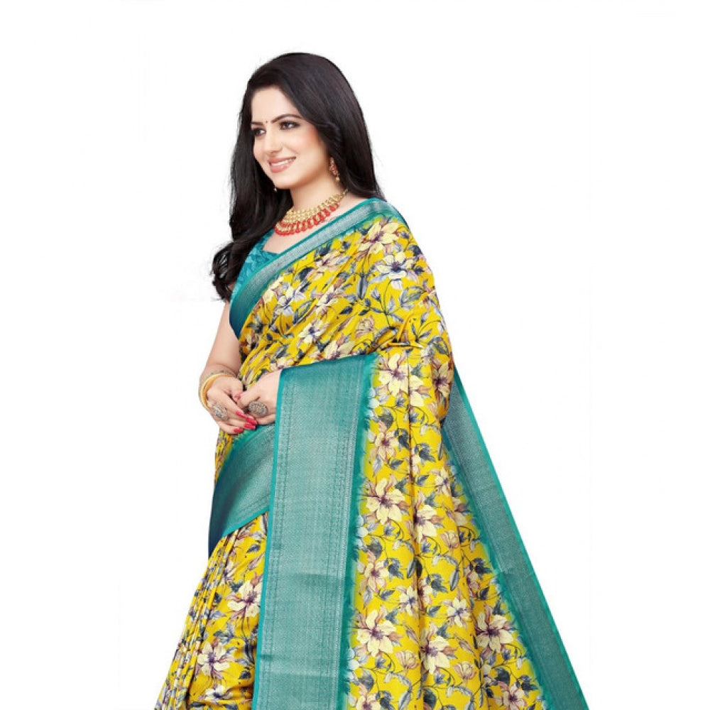 Women'S Cotton Silk Floral Printed Saree With Unstitched Blous