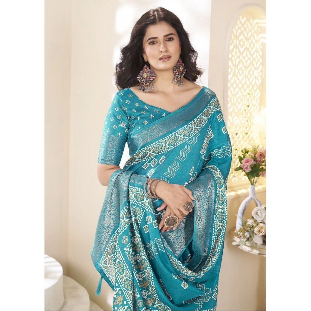 Women'S Cotton Silk Printed Saree With Unstitched Blouse 5.5Mt