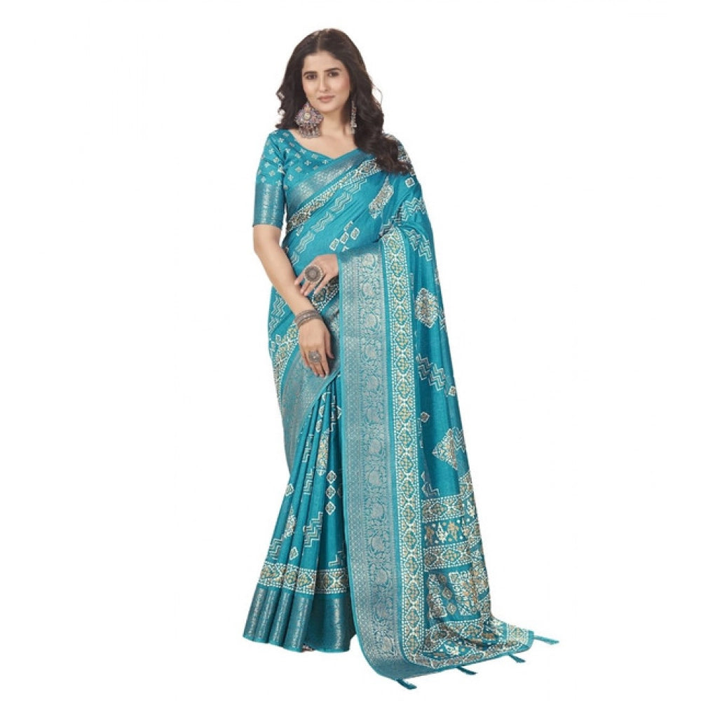 Women'S Cotton Silk Printed Saree With Unstitched Blouse 5.5Mt