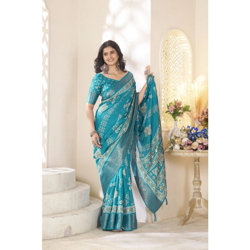 Women'S Cotton Silk Printed Saree With Unstitched Blouse 5.5Mt