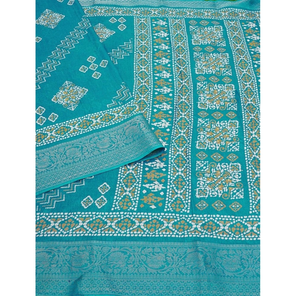 Women'S Cotton Silk Printed Saree With Unstitched Blouse 5.5Mt