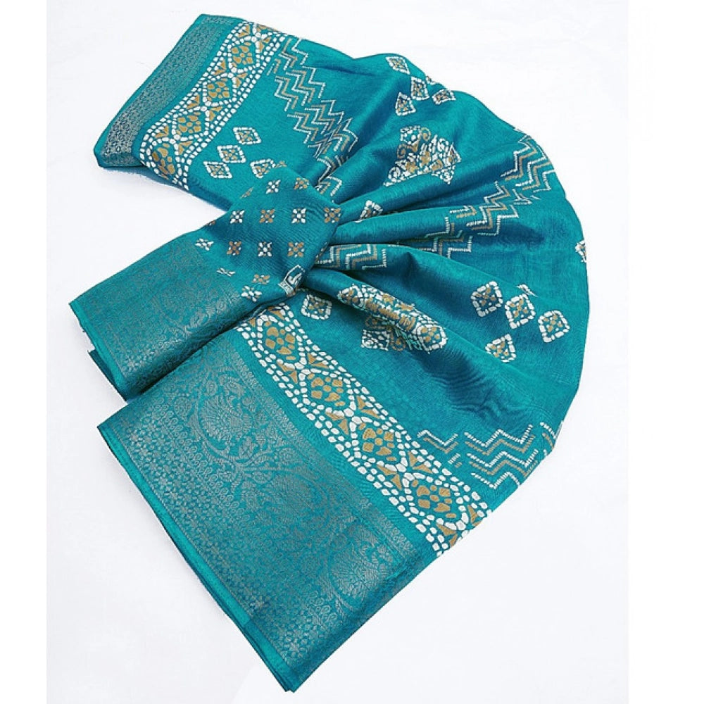 Women'S Cotton Silk Printed Saree With Unstitched Blouse 5.5Mt