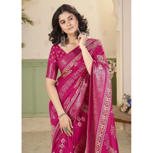 Women'S Cotton Silk Printed Saree With Unstitched Blouse 5.5Mt
