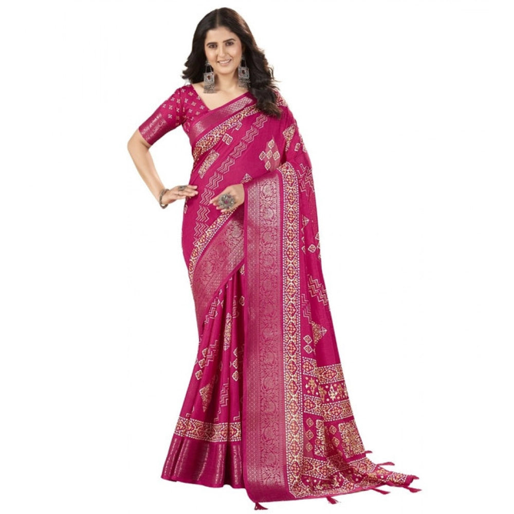 Women'S Cotton Silk Printed Saree With Unstitched Blouse 5.5Mt