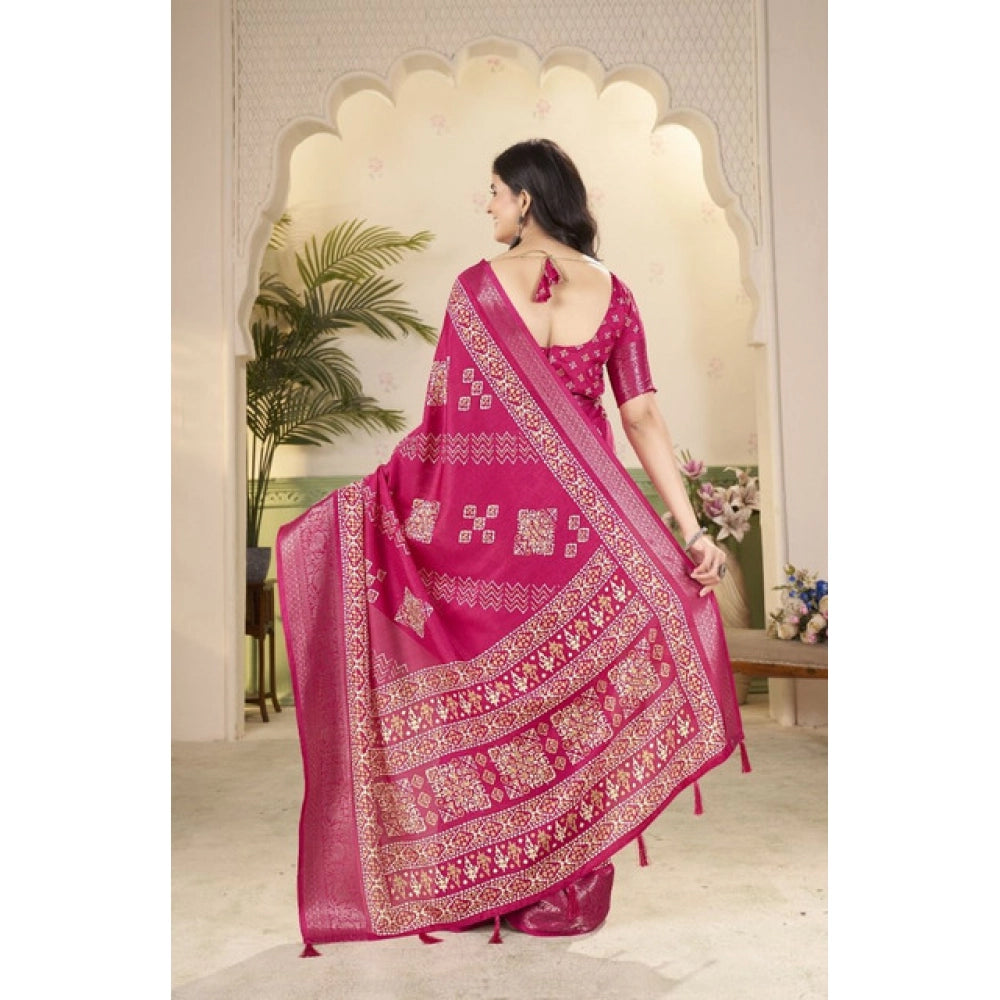 Women'S Cotton Silk Printed Saree With Unstitched Blouse 5.5Mt