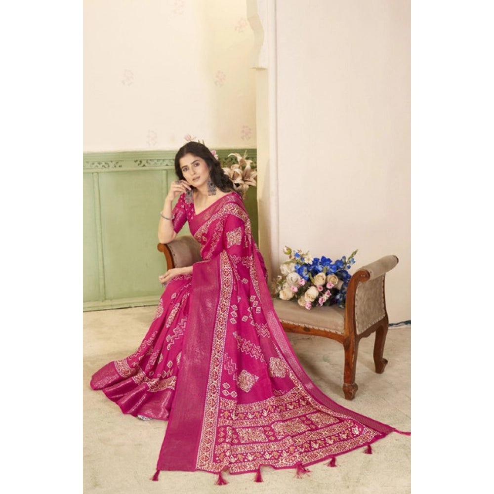 Women'S Cotton Silk Printed Saree With Unstitched Blouse 5.5Mt