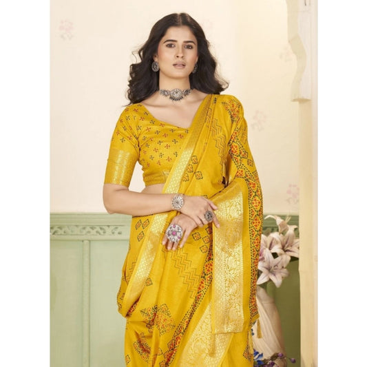 Women'S Cotton Silk Printed Saree With Unstitched Blouse 5.5Mt
