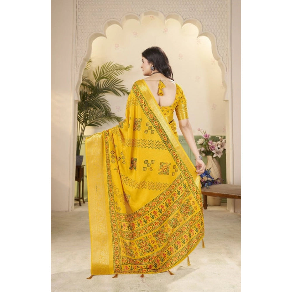 Women'S Cotton Silk Printed Saree With Unstitched Blouse 5.5Mt