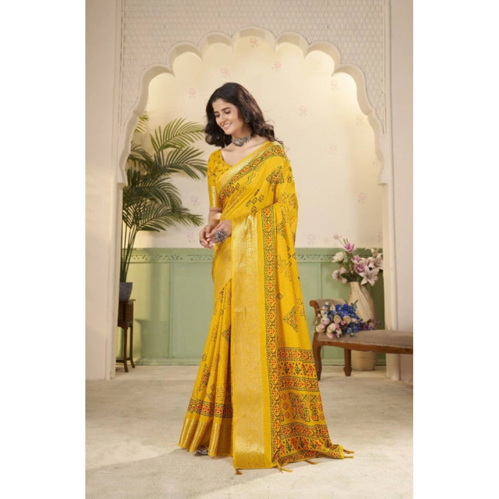 Women'S Cotton Silk Printed Saree With Unstitched Blouse 5.5Mt