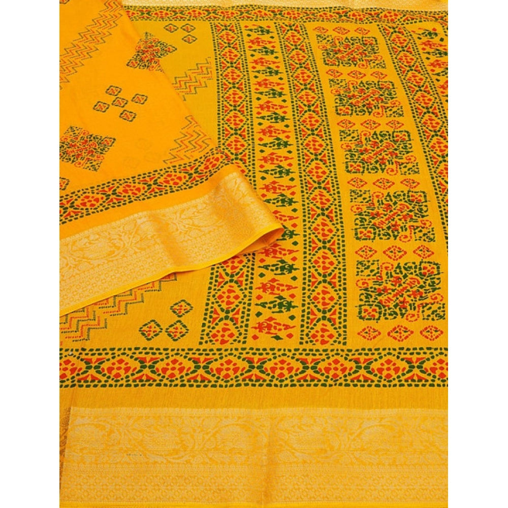 Women'S Cotton Silk Printed Saree With Unstitched Blouse 5.5Mt