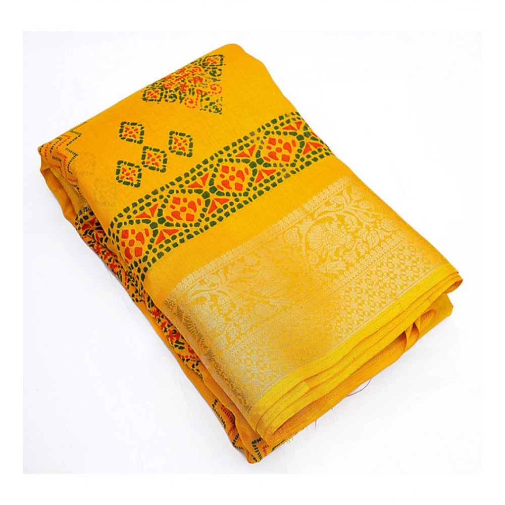 Women'S Cotton Silk Printed Saree With Unstitched Blouse 5.5Mt