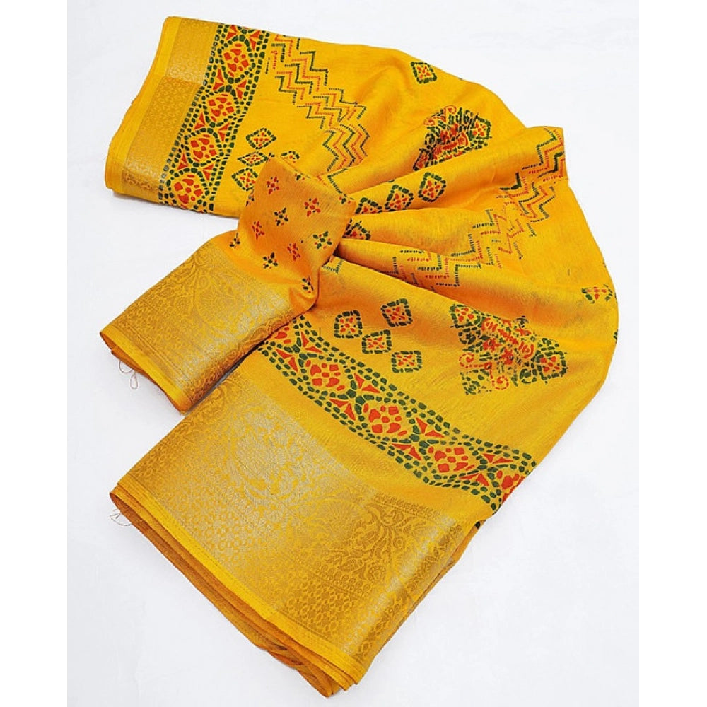 Women'S Cotton Silk Printed Saree With Unstitched Blouse 5.5Mt