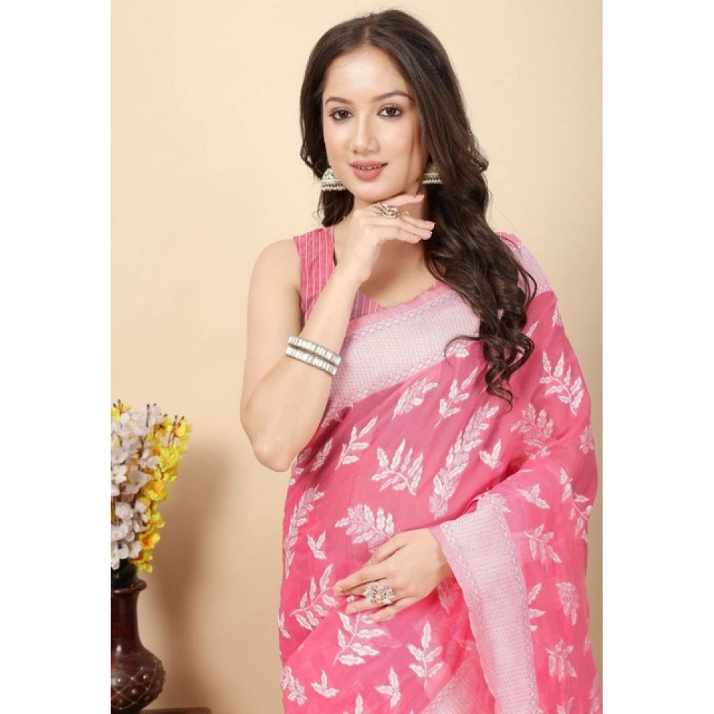 Women'S Art Silk Jacquard Printed Saree With Unstitched Blouse