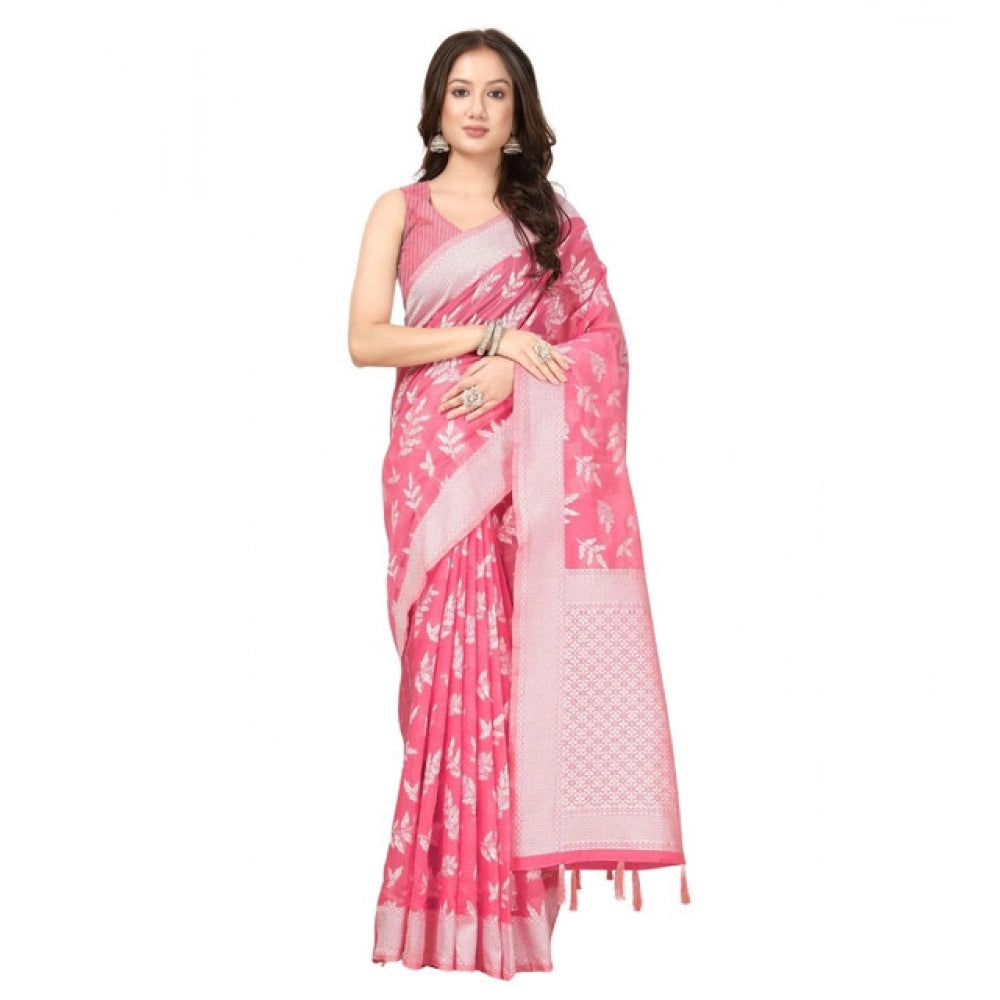 Women'S Art Silk Jacquard Printed Saree With Unstitched Blouse
