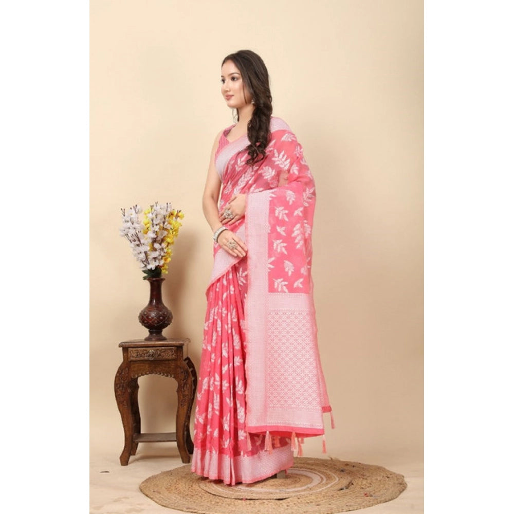 Women'S Art Silk Jacquard Printed Saree With Unstitched Blouse