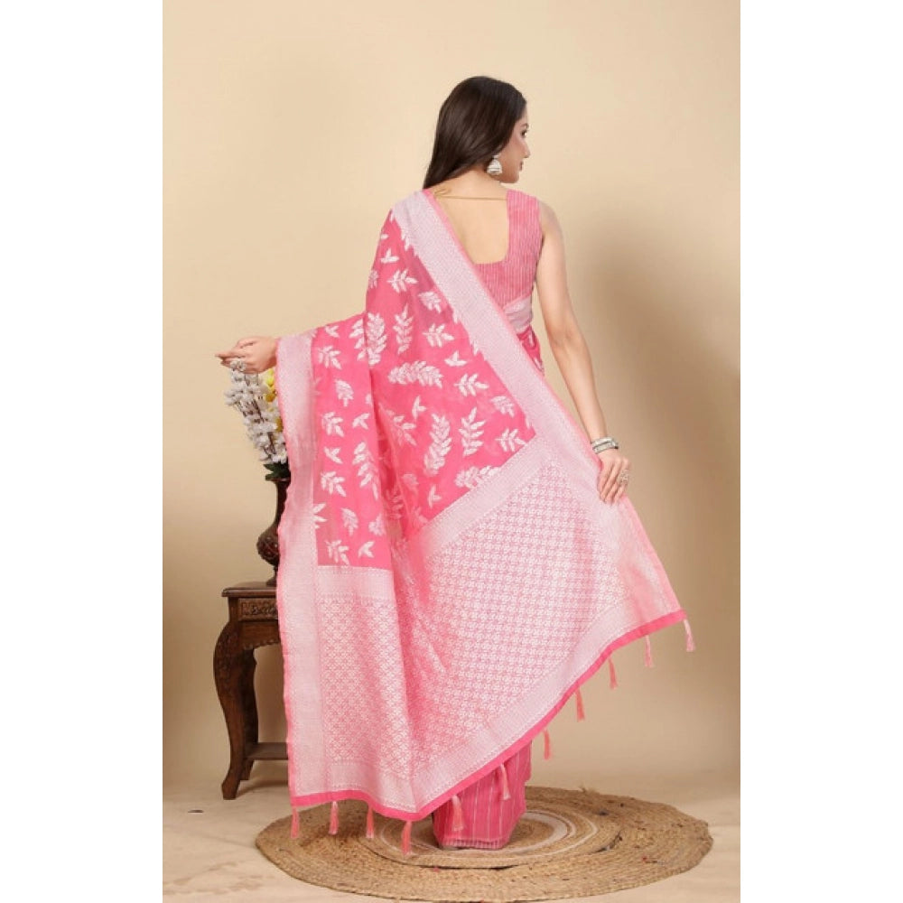 Women'S Art Silk Jacquard Printed Saree With Unstitched Blouse