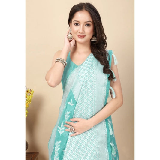 Women'S Art Silk Jacquard Printed Saree With Unstitched Blouse