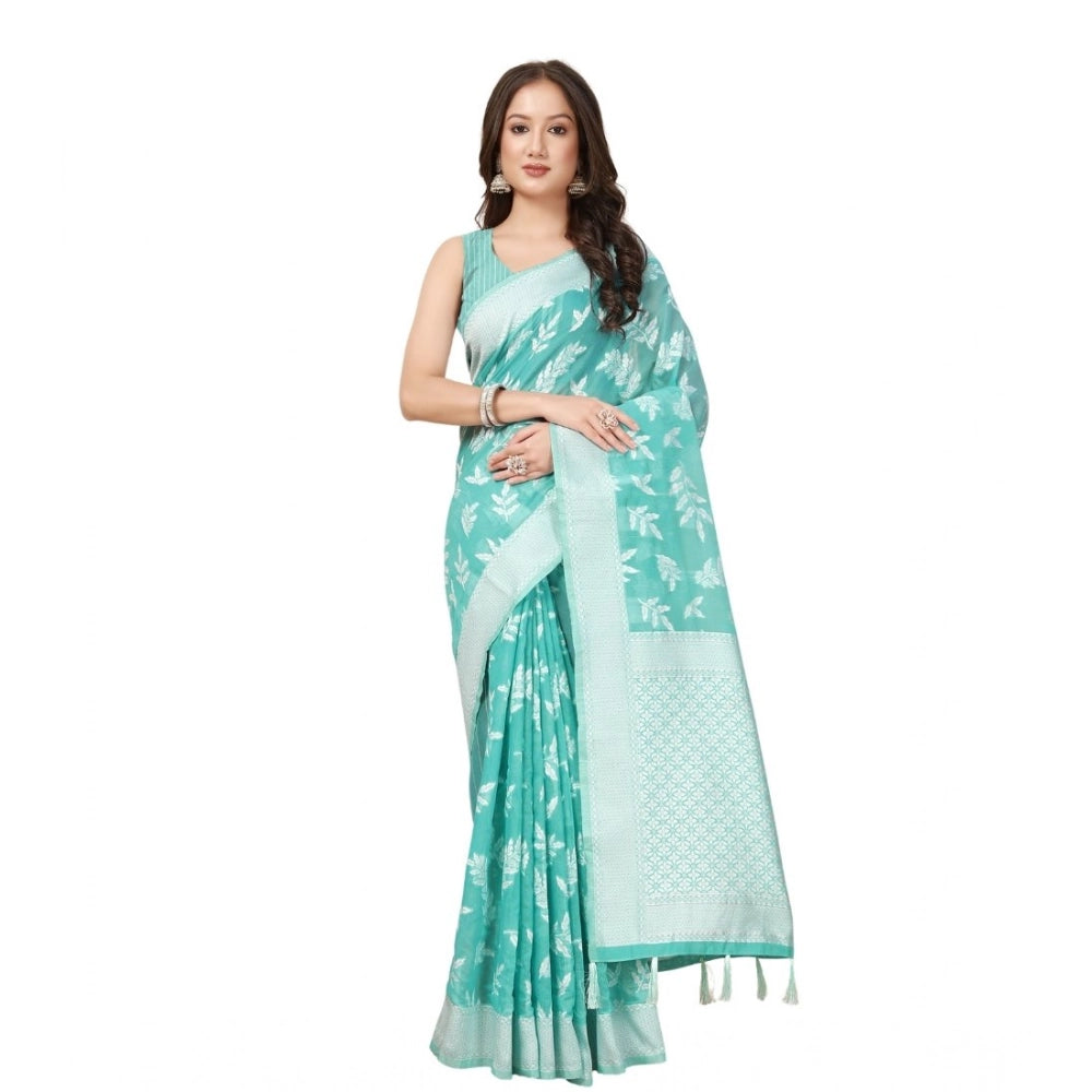 Women'S Art Silk Jacquard Printed Saree With Unstitched Blouse