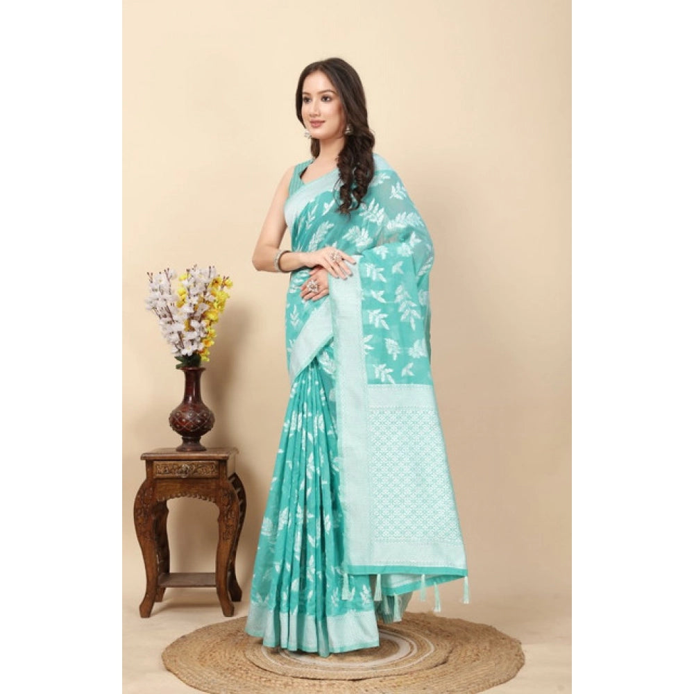 Women'S Art Silk Jacquard Printed Saree With Unstitched Blouse