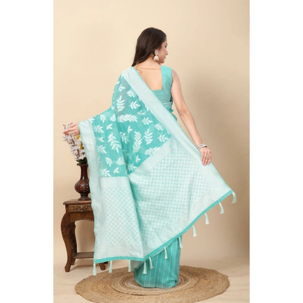 Women'S Art Silk Jacquard Printed Saree With Unstitched Blouse