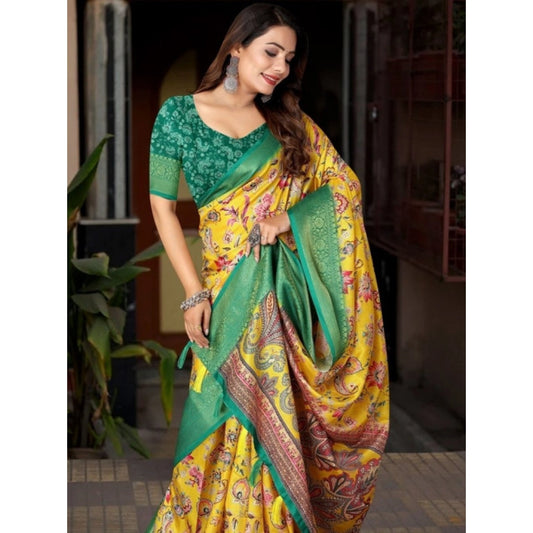 Women'S Cotton Silk Floral Printed Saree With Unstitched Blous