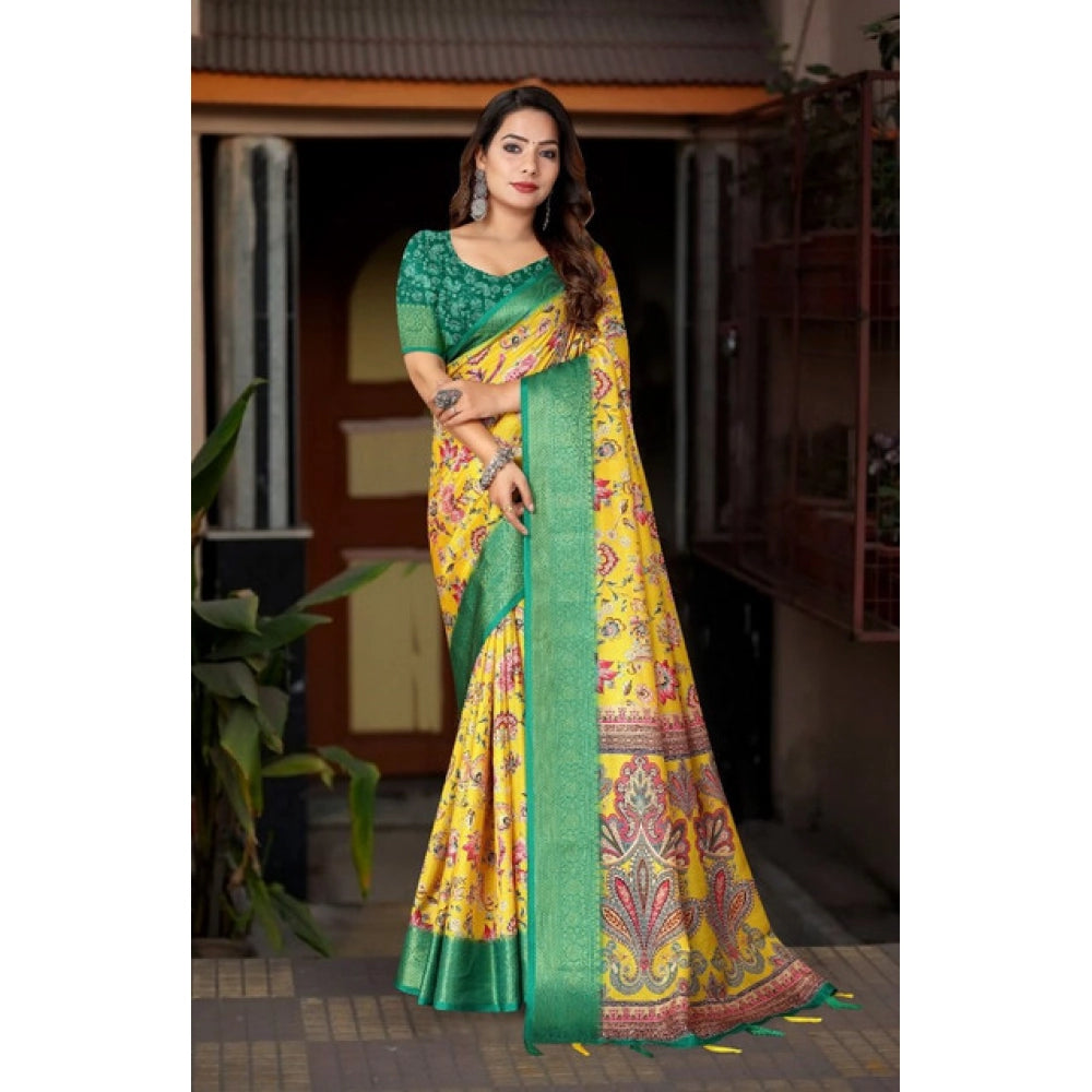 Women'S Cotton Silk Floral Printed Saree With Unstitched Blous