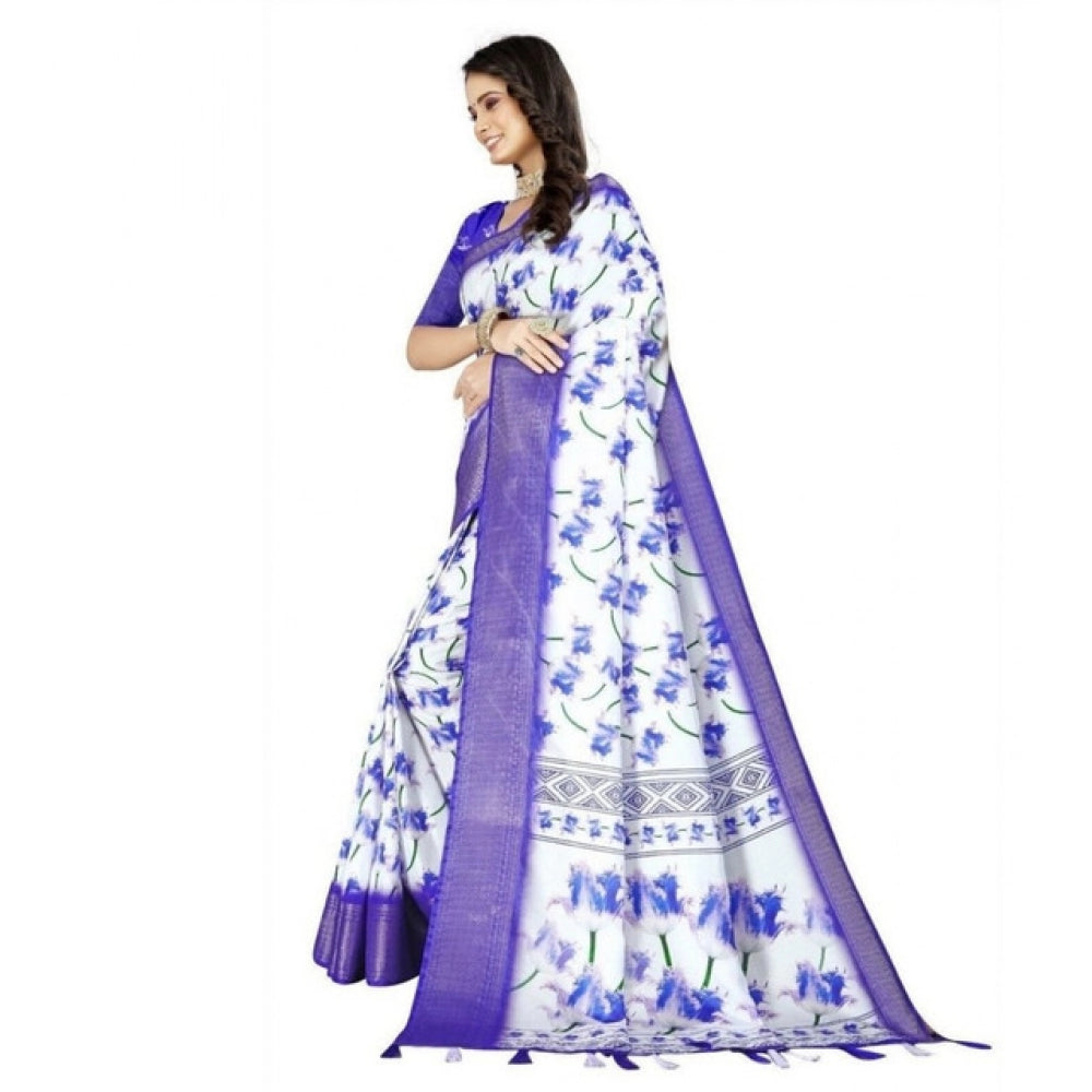 Women'S Cotton Silk Floral Printed Saree With Unstitched Blous
